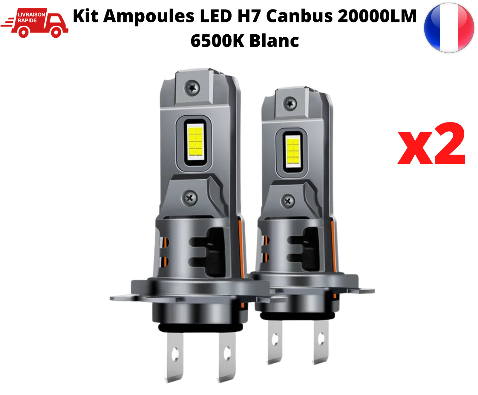 Ampoule H7 LED Canbus Évite Erreur Tableau Bord Phare Voiture Puissant X2