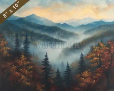 Great Smoky Mountains with misty woods oil painting 8x10 Print