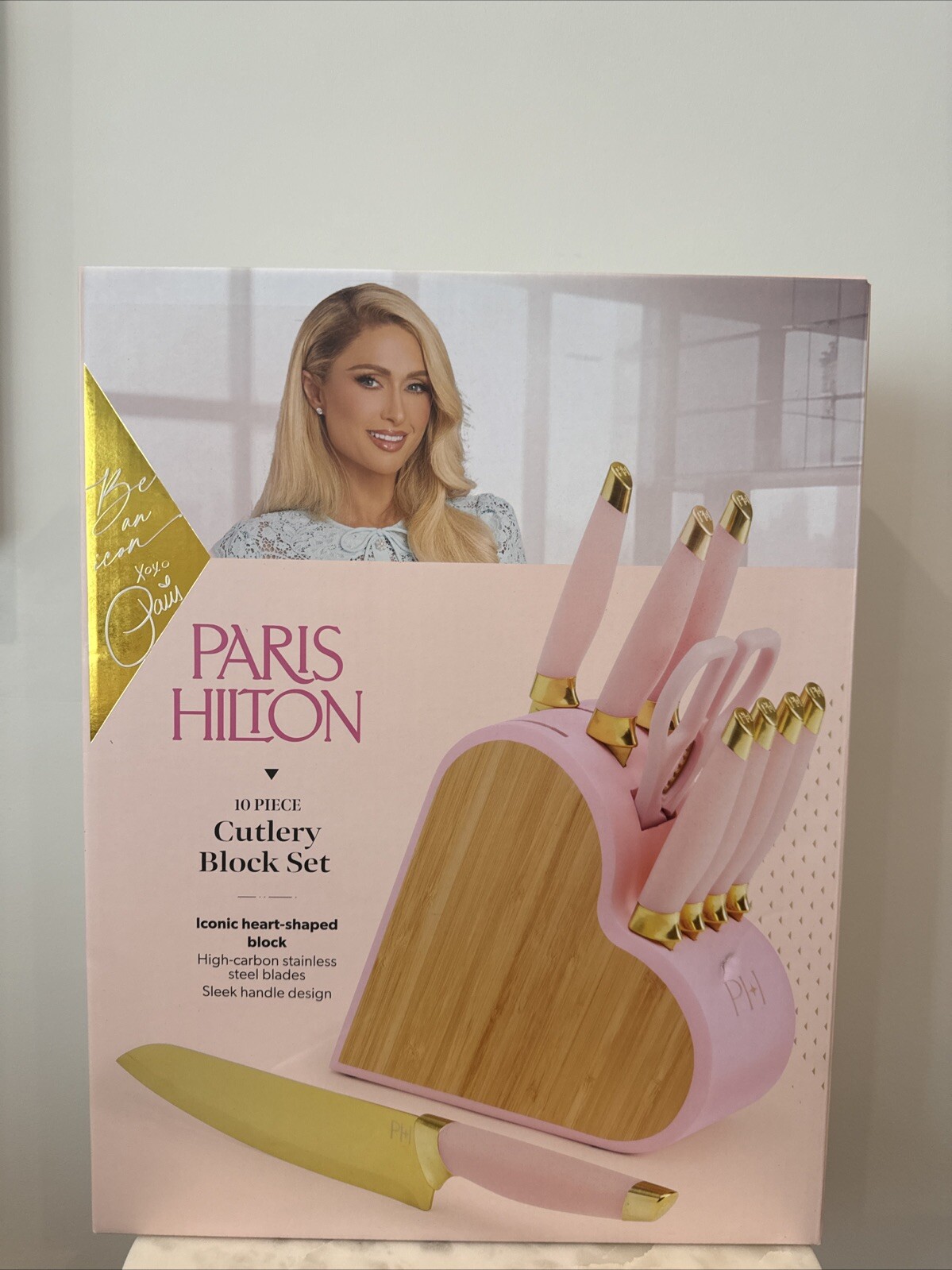 Paris Hilton 10-Piece Heart Stainless Steel Knife Block Set, Pink