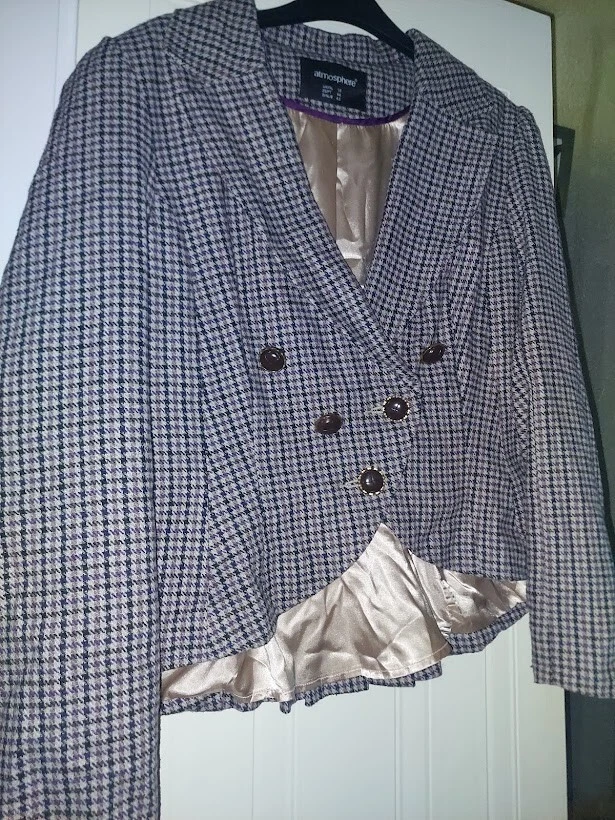 PRIMARK TWEED STYLE COUNTRY JACKET BROWN CHECK DINNER LINED CUTE SOFT WARM COAT