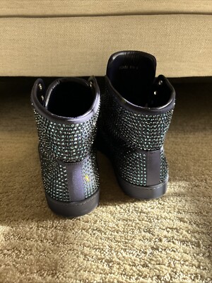 Gucci Purple Crystal Embellished Satin And Leather High Top