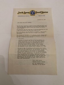 1943 Jack Sprat Food Stores Mason City Iowa Letter on Letterhead
