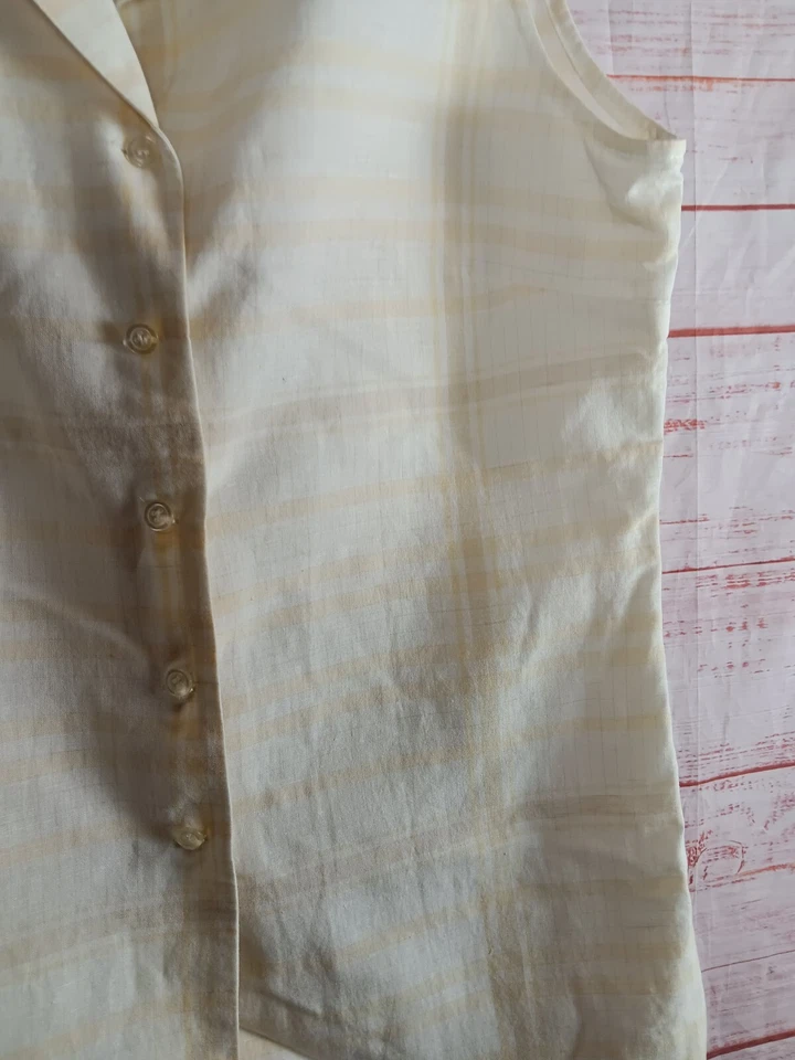 Camisa Liz Claiborne Lizsport para mujer grande beige a cuadros lino sin mangas Foto 4 de 4