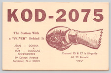 Postal QSL KOD-2075 Somerset Nueva Jersey Estación de Guantes de Boxeo con un Puñetazo