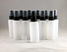 12 Natural / Clear HDPE 2 oz Plastic Bottle w Black Fine Mist Pump Sprayers
