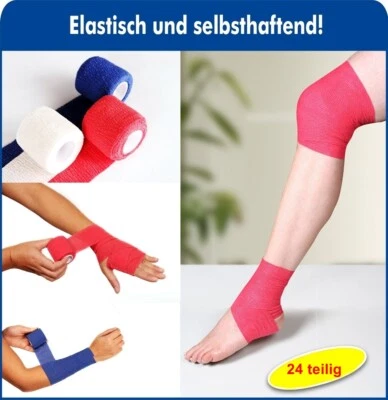 MARKENLOS 4,18€/1m 24 x Haftbandagen 5cm x 4,5m Selbsthaftende Bandage 3 Farben elastisch