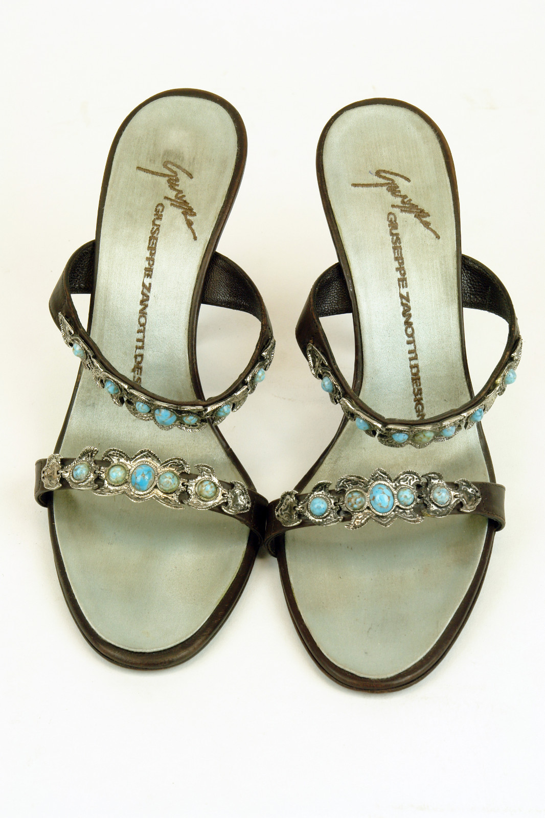 GIUSEPPE ZANOTTI * VICINI * SANDAL * BROWN, AQUA, TURQUOISE & SILVER