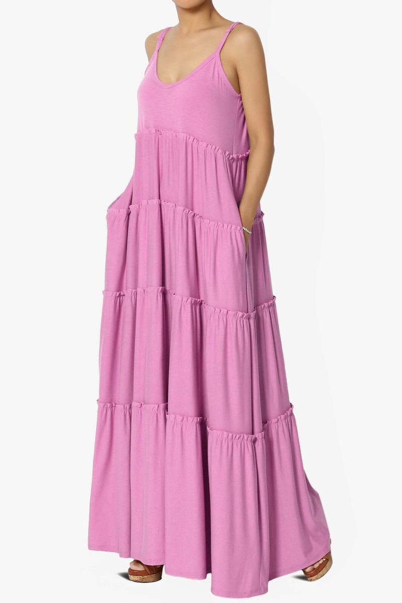 TheMogan S~3X Ruffle Tiered V-Neck Cami Long Maxi Dress w