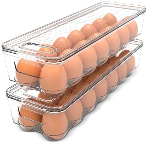 Egg Container With Lid and Handle for Refrigerator-Pack of 2 for Kitchen