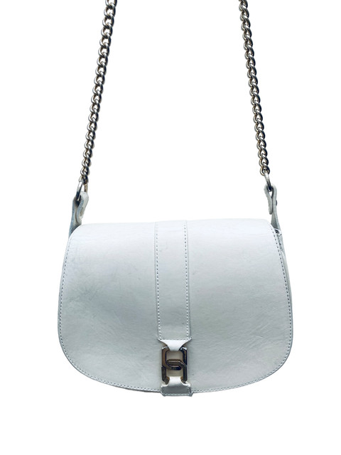 A.P.C.  White Leather Shoulder Bag Handbag  Gold Color Chain APC