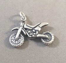 .925 Sterling Silver 3-D DIRT BIKE CHARM NEW Motocross Trail Pendant 925 SP12