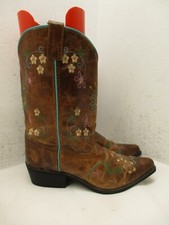 Smoky Mountain Brown Leather Floral Snip Toe Western Cowboy Boots Youth Size 5