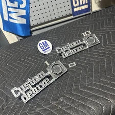 75-80 Front Fender "Custom Deluxe 10" EMBLEM Set Squarebody OEM #349682 GM C10