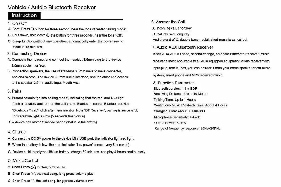 New Wireless Bluetooth Receiver 3.5mm AUX Stereo Music Hands Free Car Adapter - Image 4 of 4