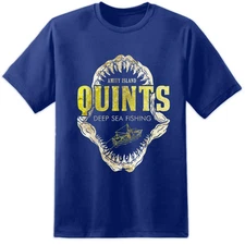 Quints Fishing Jaws Movie T Shirt Amity Island Poster Retro Distressed Print DVD