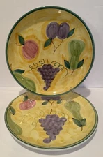 Caleca Dinner Plate Frutta Multifruit Yellow Background Green Rim Italy Set Of 2
