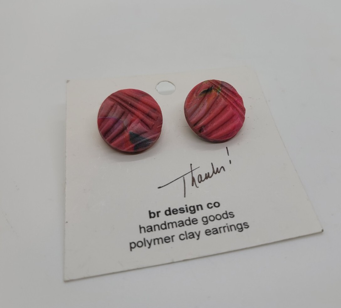 Pink polymer clay stud earrings handmade stylish jewelry-image