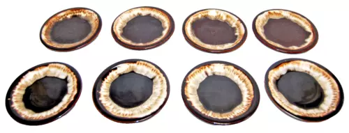Pfaltzgraff Gourmet Brown Drip Glaze 7" Salad/Dessert Plates Lot of 8 Vtg. T1781