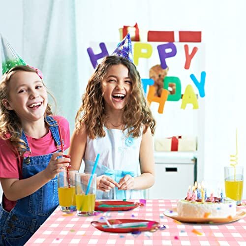 Pink Gingham Disposable Tablecloth 54 x 108 3 Pack Happy Birthday Tablecloth - Picture 6 of 6