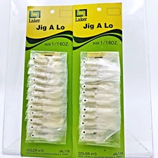 Vtg Laker 1/16 Oz Jig A Lo White Crappie Fishing Hair Jigs Lot Of 24 On Cards