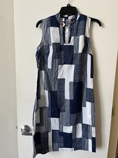 Vintage White/blue Graphic Sleeveless Dress  60s/70s