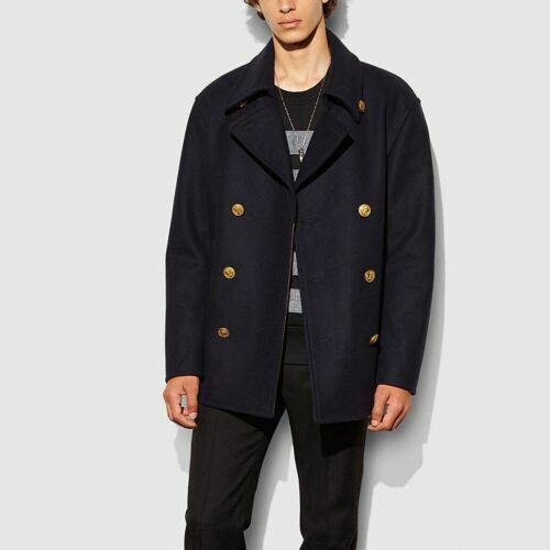 Schott 7331 714US Long Melton Pea Coat Navy Wool Blend Size Schott 7331 714US Long Melton Pea Coat Navy Wool Blend Size