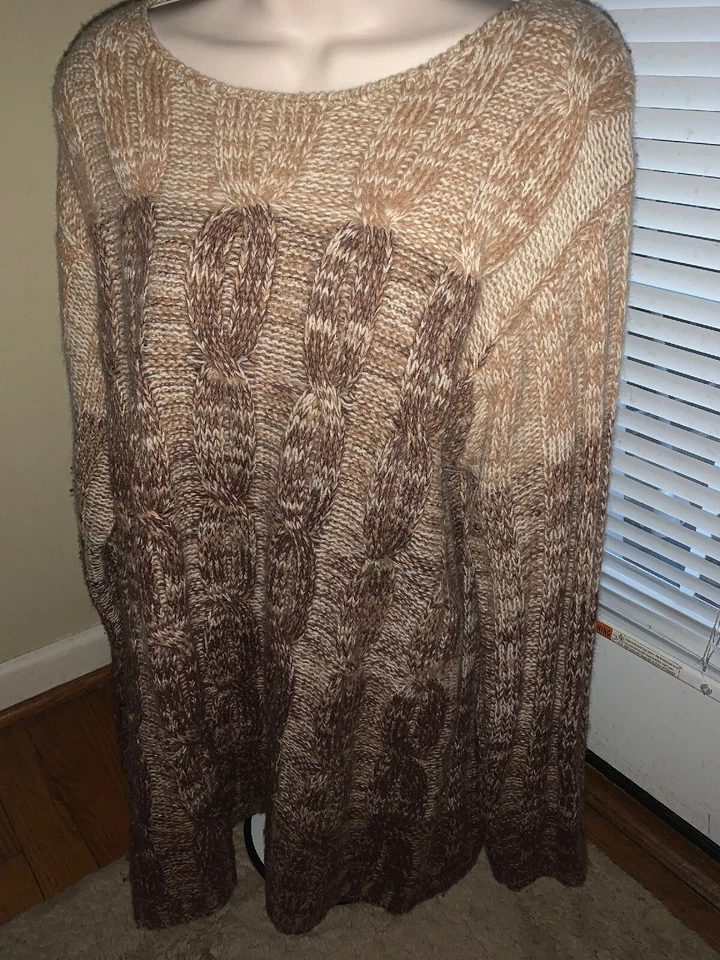 NEW YORK & COMPANY Lambs Wool Angora Rabbit Hair Brown Stripe Sweater Sz L - Image 3 of 4