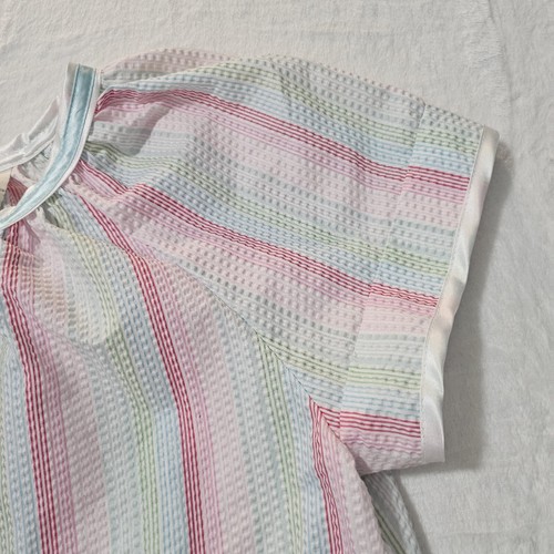 Morning Glory S Pink Blue Pastel Stripe Seersucker Housecoat Duster Robe Pocket - Picture 8 of 9