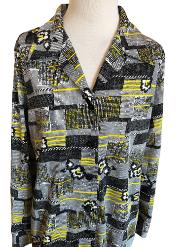 Sears Blouse Shirt Top Womens Dagger Collar Geometric Black Sz 40 Large Vintage
