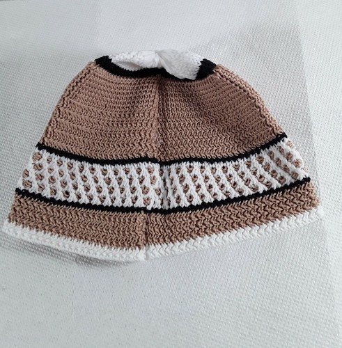 Sultan Strick Muslim Islam Gebet Kufi Totenkopf Mütze Beanie hellbraun weiß schwarz - Bild 6 von 8