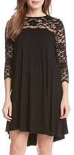  Karen Kane L13626 Black Lace Stretch Jersey Trapeze Swing Dress - MSRP $138