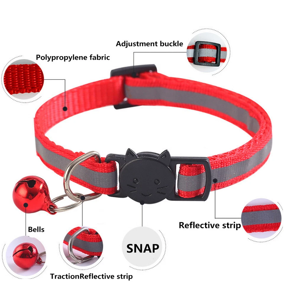 CAT Collar Reflective with Safety Release Breakaway Buckle Kitten Puppy Pet Bell - Image 3 of 4