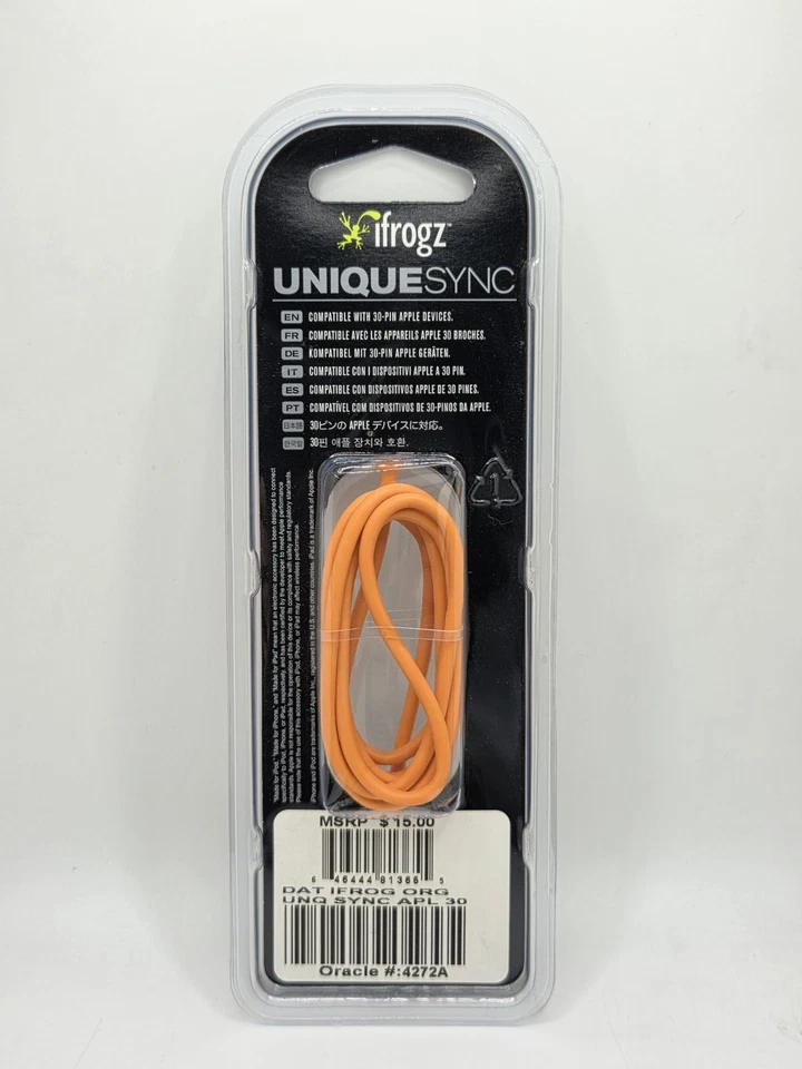 Cable de carga y sincronización USB iFrogz UniqueSync de 30 pines naranja para iPod iPhone iPad Foto 2 de 3