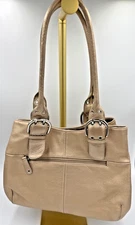Tignanello Pebbled Leather Shoulder Bag Metallic Gold Purse Silver Buckle EUC