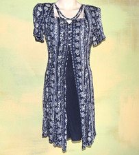 Vintage Alix Taylor Dress Navy Blue Floral Flowy Flare