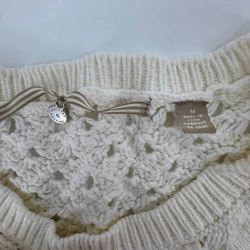 Suéter tejido con cable crema Anthropologie tejido y anudado M ganchillo manga larga Foto 4 de 4