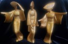 Rare Midcentury Gilt Cast Iron Japanese Set 3 Geisha Model Figurines Performing  — photo 1