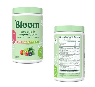 Bloom Nutrition Greens & Superfoods Powder /  Strawberry Kiwi ~  25 Servings
