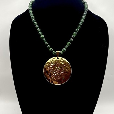Studio Barse Hammered Golden Bronze Pendant & Faceted Malachite Necklace 