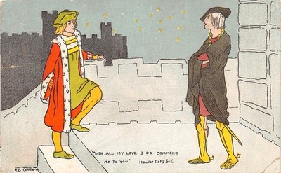 POSTKARTE COMIC SHAKESPEARE WEILER THEMA MIT ALL MEINER LIEBE EMPFEHLE ICH DIR