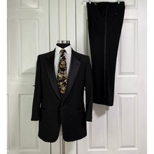 Vintage After Six Men's Black Tuxedo Suit Set Size 42L Adjustable Pants 33-35