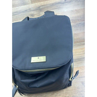 NWT Allancia Stylish Black Backpack with Double Top Handles with Gold Accents Womens Allancia Black Nylon Backpack With Gold Hardware | eBay main image 2