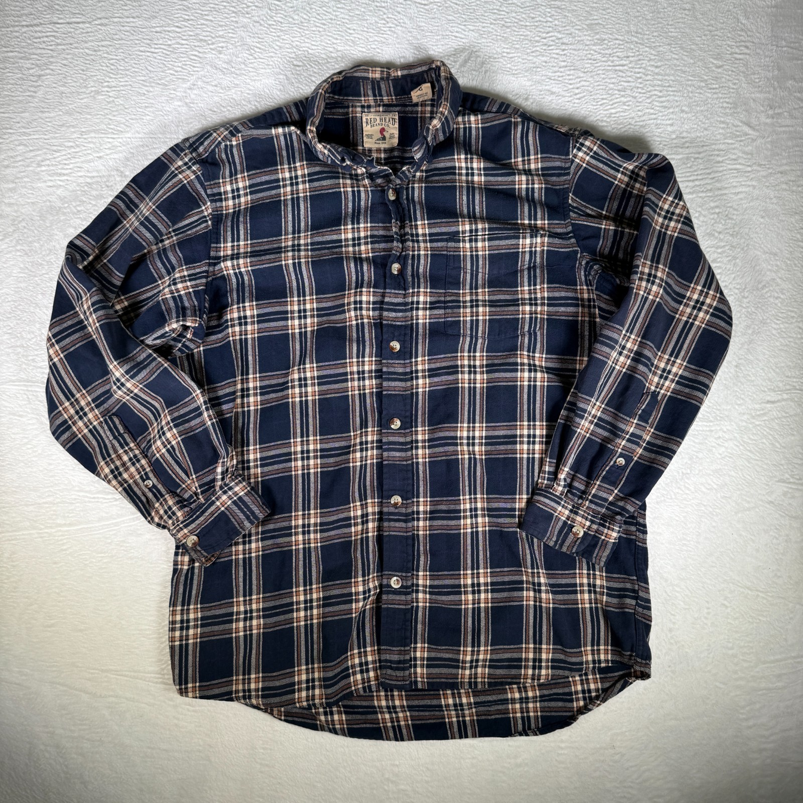 RedHead Shirt, Men's Size L, Blue White Red, Plaid, Button Down, Long Sleeve