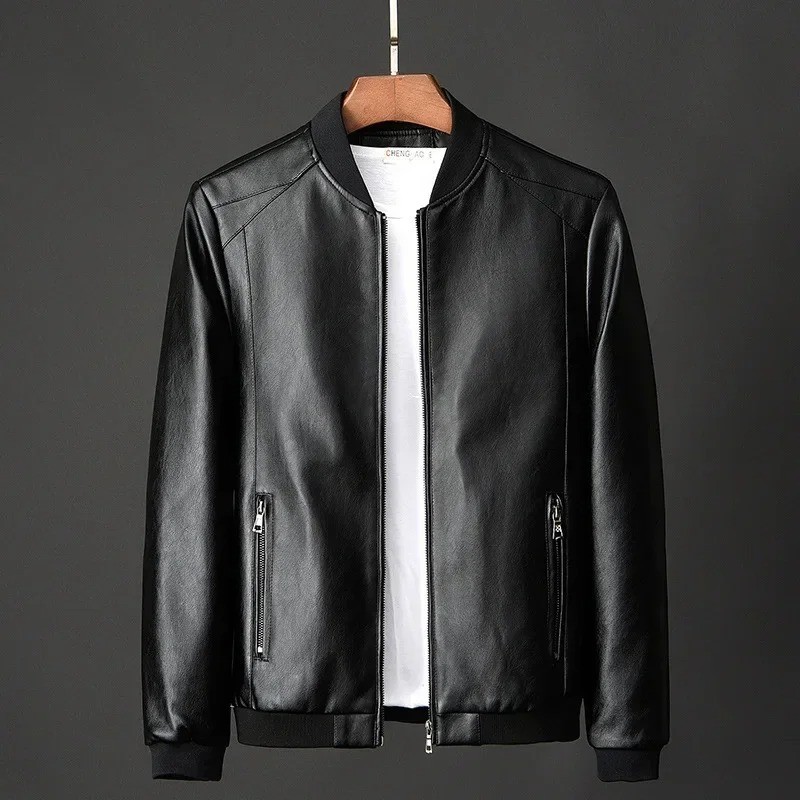 Men’s PU Leather Motorcycle Jacket Korean Style Slim Fit Fashion Coat 8XL Black