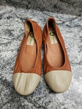 Lanvin Cap Toe Ballet Flats Tan/Ivory Two-Tone Leather Size 37