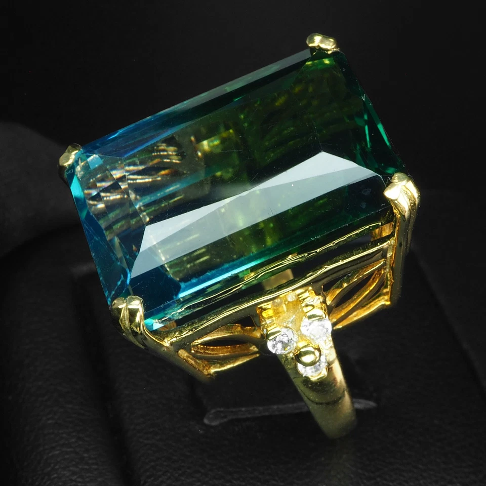 Eleganti anelli in argento sterling 925 con baguette in tormalina bicolore... - Immagine 4 di 4