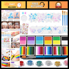 42 Colors Face Painting Kit - Non-Toxic Water Activated Makeup, Brushes, Stencil