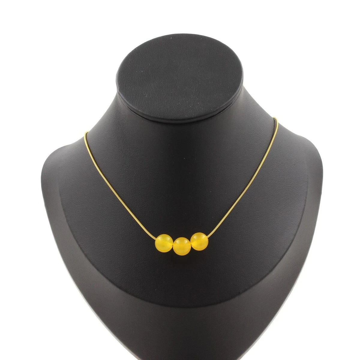 Pierres Et Minéraux. Collier Perles Agate Jaune + Lave 8 Mm Chaine En Acier Inoxydable~p154180154