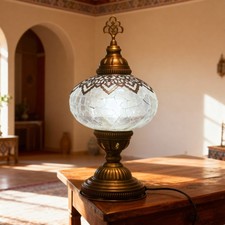 Free LED Bulb Included   Handmade Turkish Mosaic Table Lamp, Boho Moroccan Style