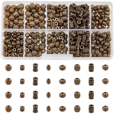 480 Stk. 8 Stile Tibetischer Stil Legierung Spacer Perlen, Tube Oval Round Me...